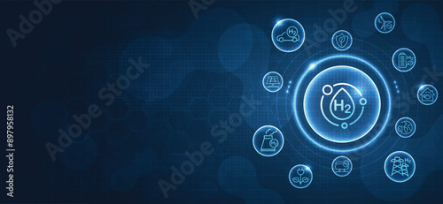 Hydrogen and H2 with icons for sustainable environment. eco-friendly industry and alternative lifestyle. changing the CO2 fuel cell to H2 switching to clean hydrogen energy. vector.
