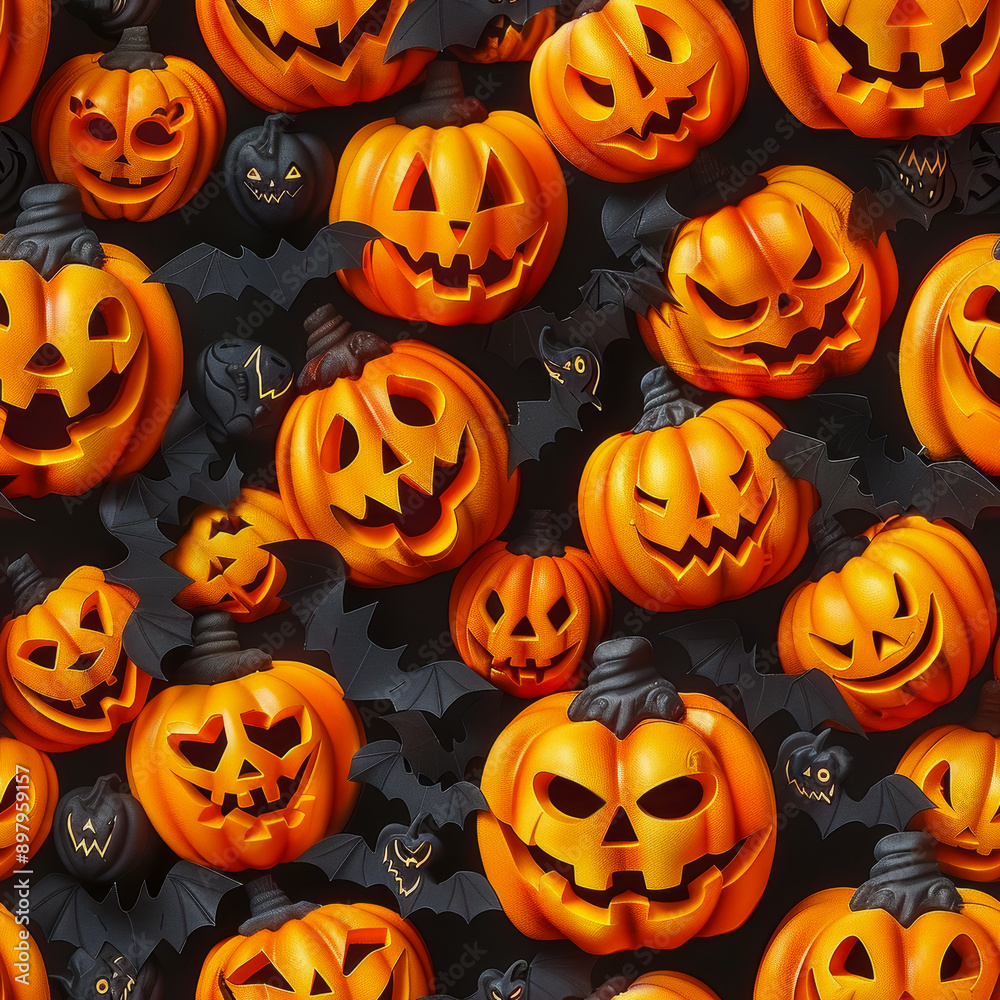 Festive Halloween Pumpkins with Autumn Leaves Festive Halloween Pumpkins with Autumn Leaves