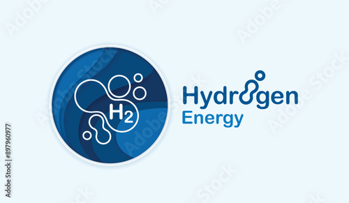 Hydrogen energy technology paper art with icon. reduce carbon dioxide and greenhouse gases production fuel station. new green energy water vector design.
