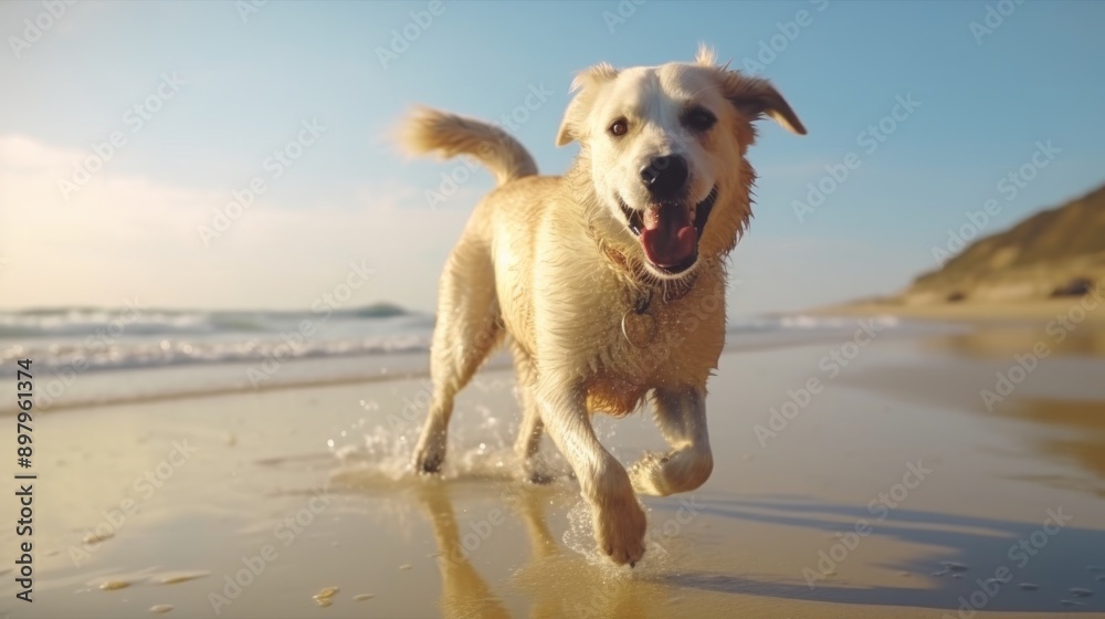 Golden Retriever Running on Beach Golden Retriever Running on Beach