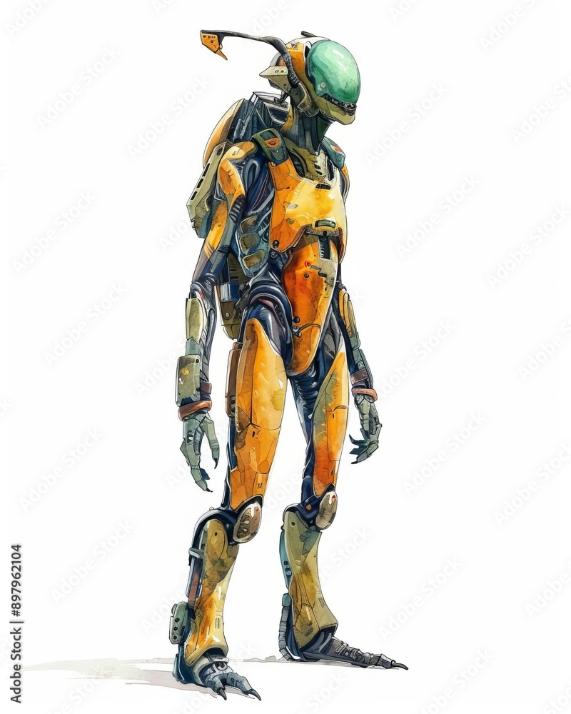 An alien costume with antenna and green makeup, extraterrestrial character, watercolor illustration, isolated on white background An alien costume with antenna and green makeup, extraterrestrial character, watercolor illustration, isolated on white background