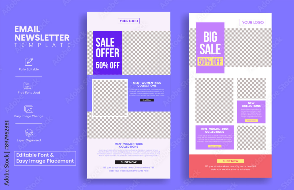Editable ecommerce sale discount offer email newsletter template for fashion sale website ui header or interface suitable for fashion blog website page or newspaper layout design