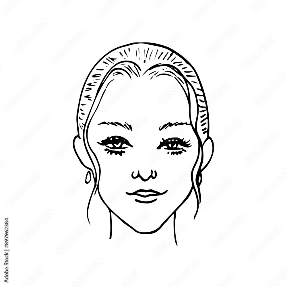 portrait of a beautiful woman with wavy flowing locks on both sides of her face - hand drawn doodle portrait of a beautiful woman with wavy flowing locks on both sides of her face - hand drawn doodle