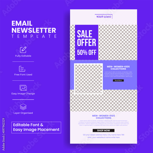 Editable e-commerce email newsletter template for fashion sale web page ui interface layout design suitable for sale promotional email marketing or newspaper template design 
