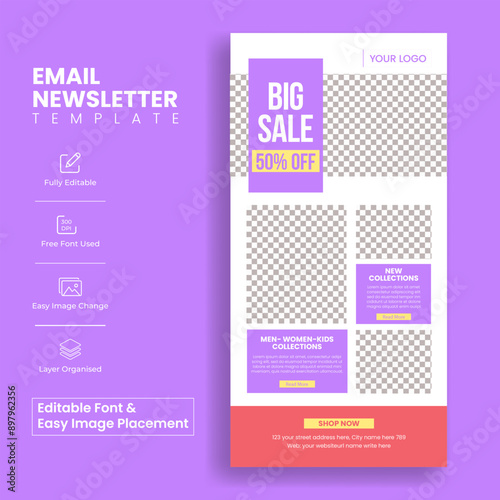set of Editable e-commerce email newsletter templates for retail sale web page ui interface layout design suitable for fashion sale landing page or website ui header design , newspaper layout design