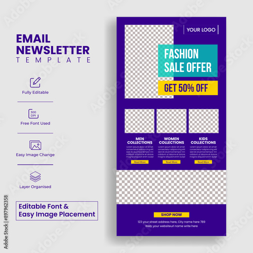 Editable ecommerce sale discount offer email newsletter template for fashion sale website ui header or interface suitable for fashion blog website page or newspaper layout design