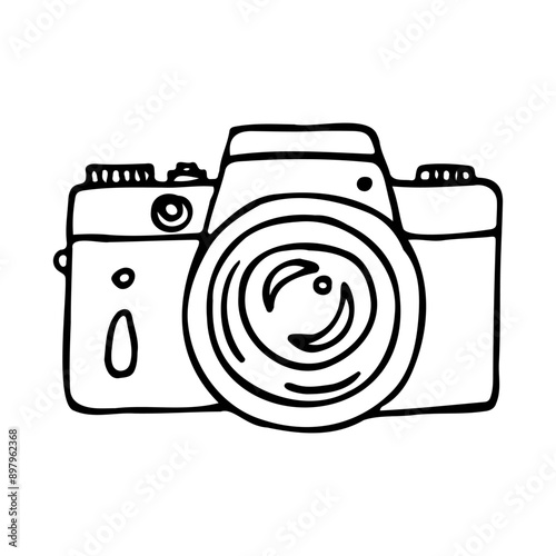 detailed DSLR camera drawing - hand drawn doodle