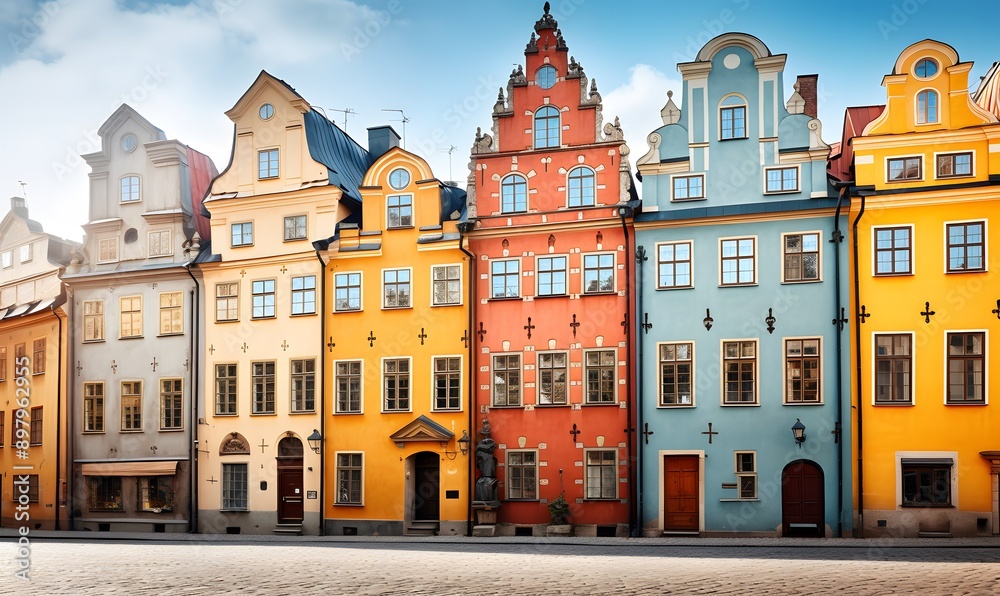 Fototapeta premium Colorful houses in the historic district of Gamla Stan, Stockholm, Sweden