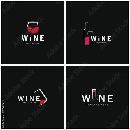Wine logo with wine glasses and bottles.for night clubs,bars,cafe and wine shops.