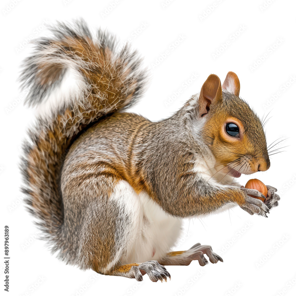 A playful squirrel holding an acorn, showcasing its vibrant fur and curious expression, perfect for nature and wildlife concepts. A playful squirrel holding an acorn, showcasing its vibrant fur and curious expression, perfect for nature and wildlife concepts.