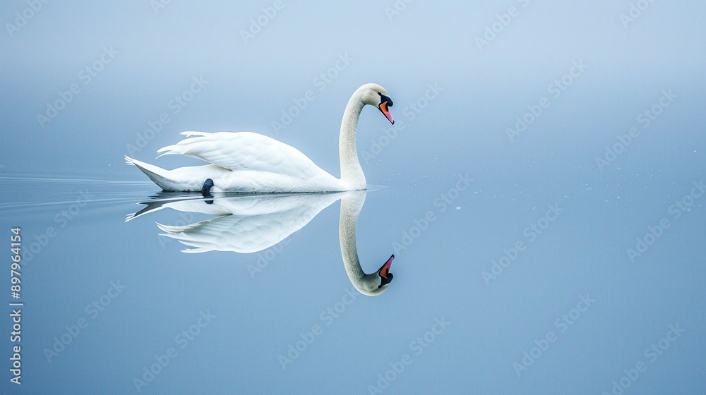 An elegant, lone swan gliding across a calm, clear lake, the essence of grace and simplicity An elegant, lone swan gliding across a calm, clear lake, the essence of grace and simplicity