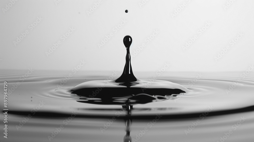 A smooth, reflective surface with a single drop of ink spreading out, simplicity in motion