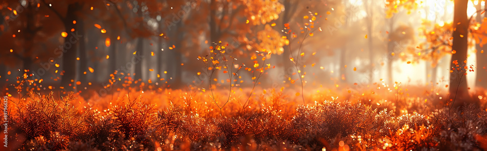 Abstract Luxury Autumn Nature Background with Glowing Foliage and Sunlight in Forest Chaos Abstract Luxury Autumn Nature Background with Glowing Foliage and Sunlight in Forest Chaos