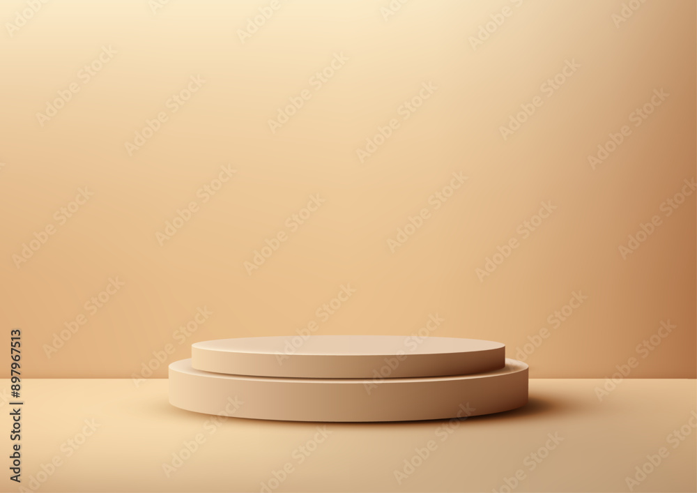 3D Beige Podium on Beige Background, Modern Style Product Display Mockup for Showroom Showcase 3D Beige Podium on Beige Background, Modern Style Product Display Mockup for Showroom Showcase