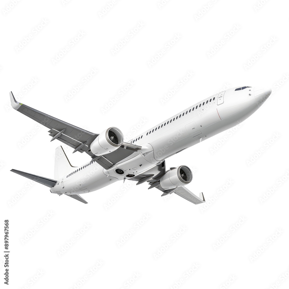 White passenger jet plane flying isolated on white background White passenger jet plane flying isolated on white background