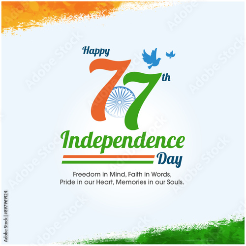 August 15, Happy Independence Day India. Social Media Wishes Post Design Template Vector 