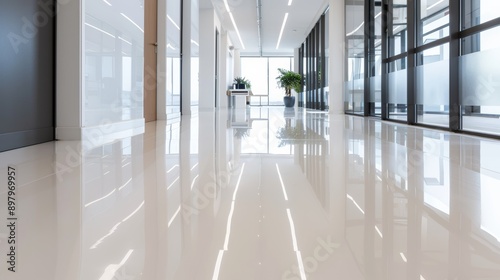 Durable epoxy resin flooring in a high-traffic commercial space, demonstrating its hard-wearing properties, clean and professional look, resilient and glossy
