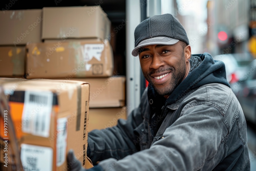 Efficient Delivery Driver Loading Packages into Truck â€“ Logistics and Transportation Workforce Concept. Shot with a Sony A7 IV.