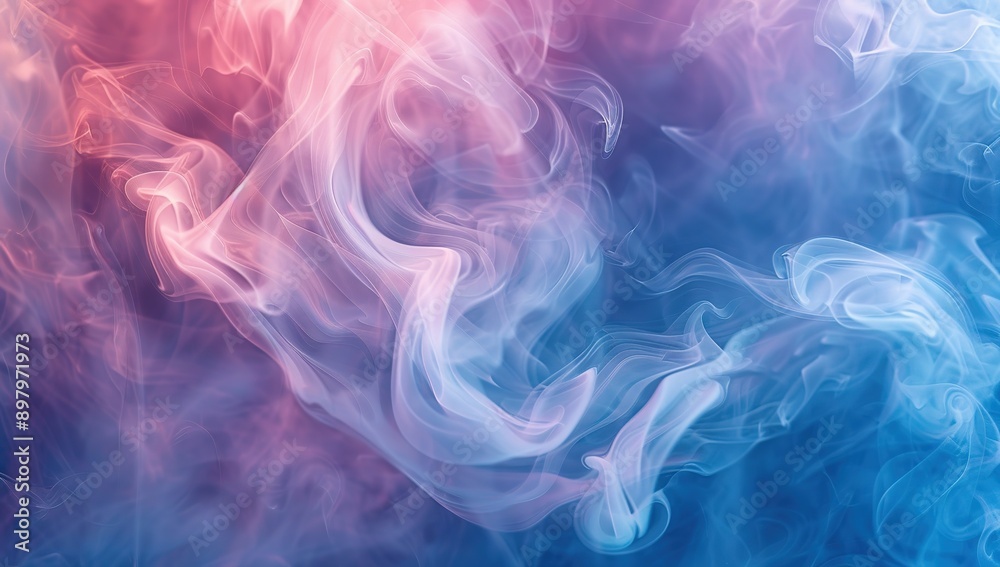Swirling Smoke in Shades of Blue and Pink Creating Abstract Pattern Against White Background. Intricate Shapes Reminiscent of Clouds or Fog. Surreal Scene Evoking Calmness and Mystery Swirling Smoke in Shades of Blue and Pink Creating Abstract Pattern Against White Background. Intricate Shapes Reminiscent of Clouds or Fog. Surreal Scene Evoking Calmness and Mystery