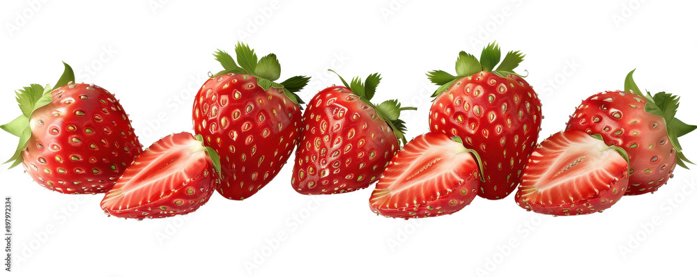 Fresh and juicy strawberries arranged together, showcasing vibrant red color and green leaves, perfect for culinary or health themes. Fresh and juicy strawberries arranged together, showcasing vibrant red color and green leaves, perfect for culinary or health themes.