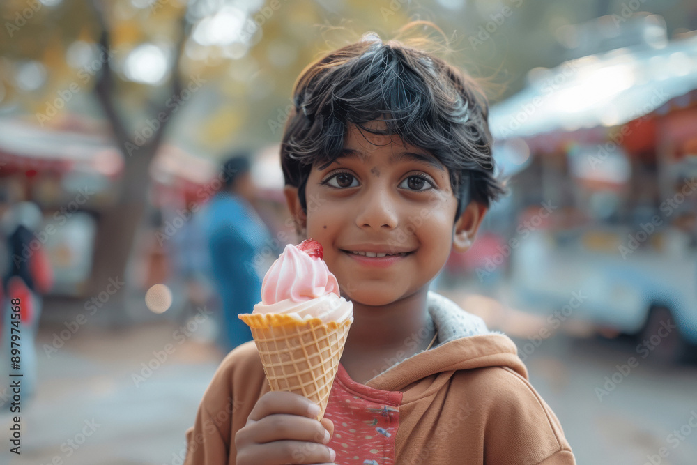 Fotografie indian boy eating ice cream