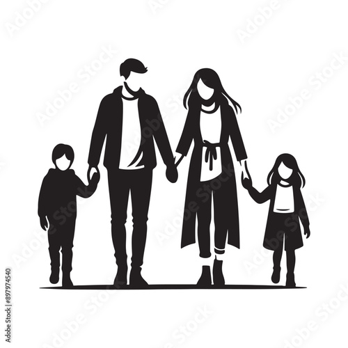 family holding hands, vector illustration silhouette