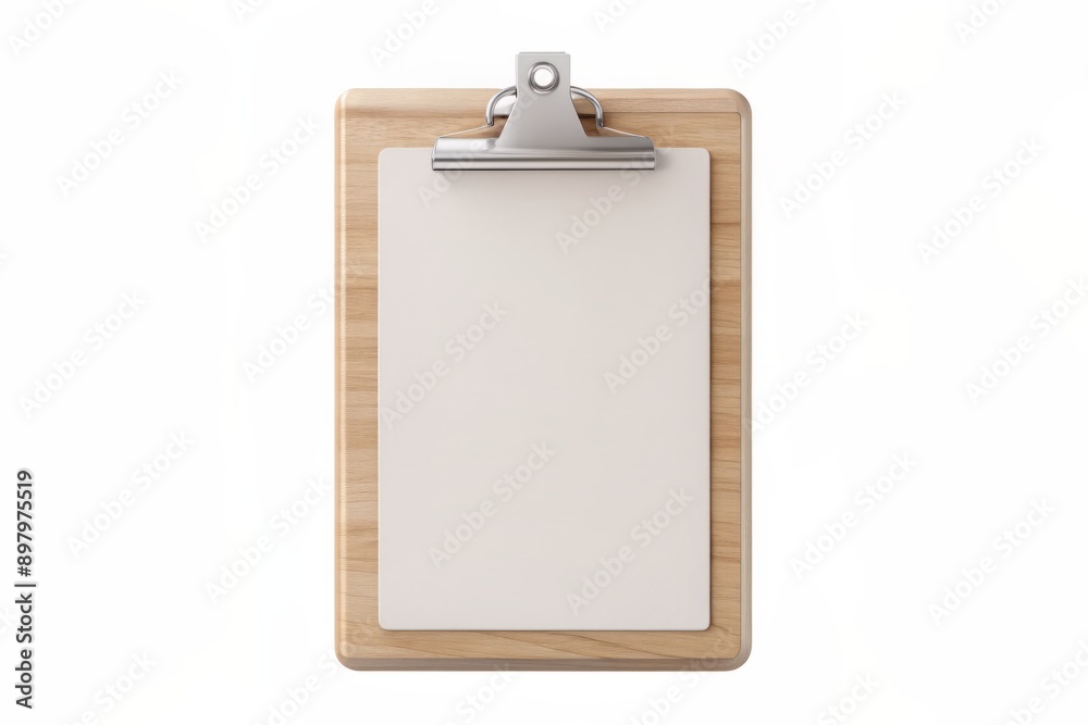 Isolated wooden clipboard with blank paper on a pure white background, 3D rendered mockup template for artwork and graphic design, ideal for customizations and presentations. Isolated wooden clipboard with blank paper on a pure white background, 3D rendered mockup template for artwork and graphic design, ideal for customizations and presentations.