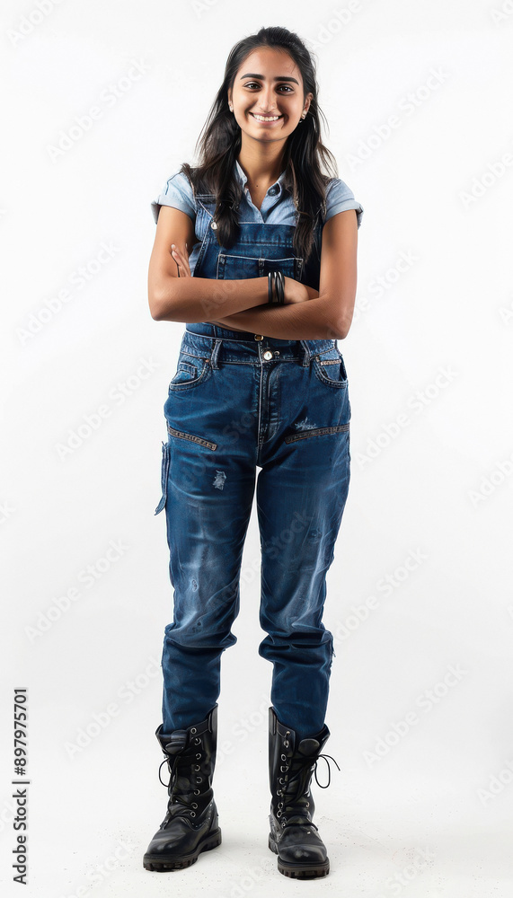 Naklejka premium young indian girl standing on white background
