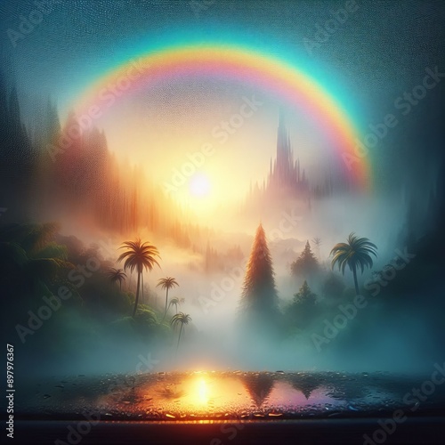 5 46. A rainbow appearing on the foggy glass after a passing rai photo