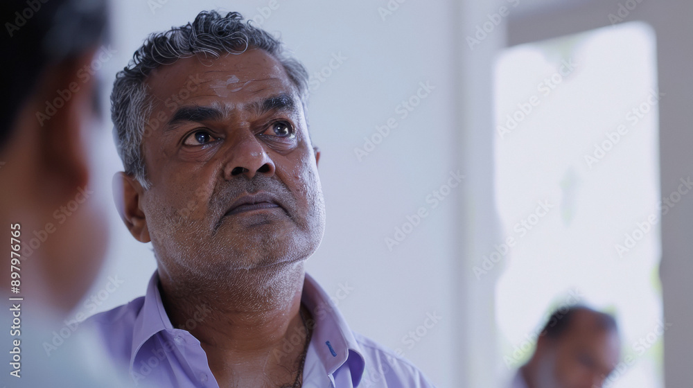 indian Middle Age Man looking up