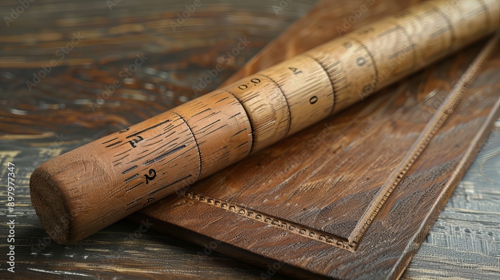 A close-up view of a wooden folding measuring stick with centimeter markings shows detailed craftsmanship. A close-up view of a wooden folding measuring stick with centimeter markings shows detailed craftsmanship.