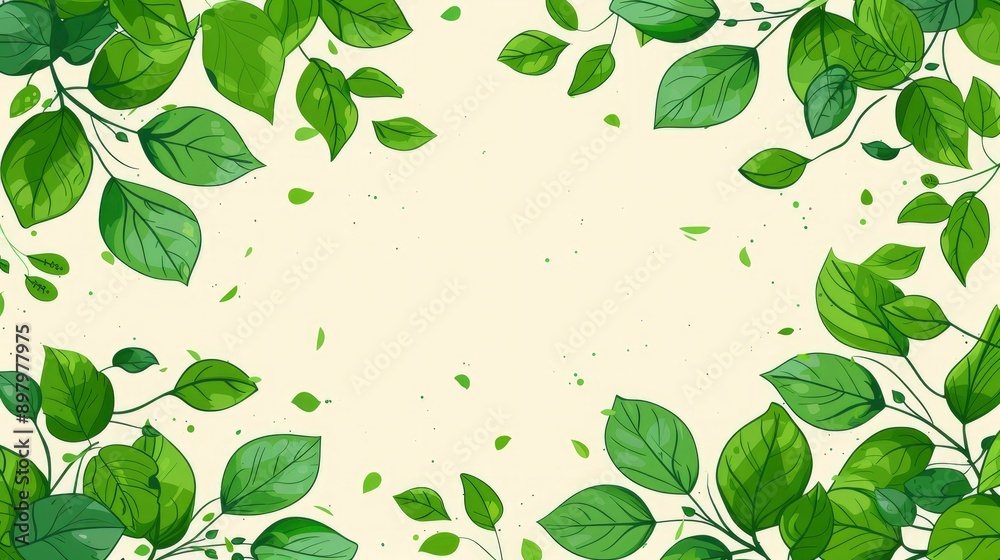 Green Leaf Frame with Cream Background Green Leaf Frame with Cream Background