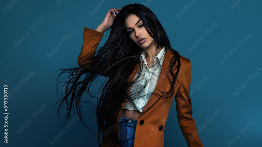 Obraz premium young indian woman standing with long wavy hair