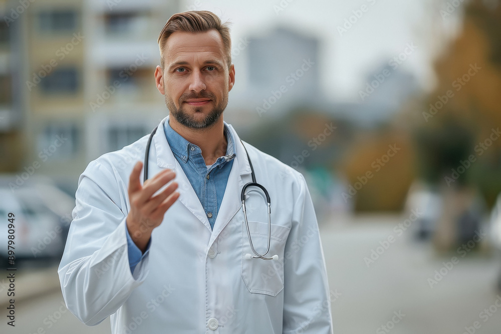 young male doctor pointing with finger