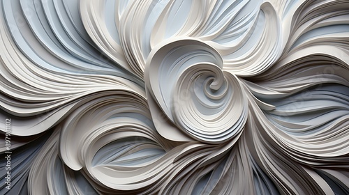 Abstract 3D White and Grey Swirling Design