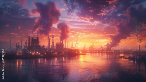 Wallpaper Mural Sunset industrial landscape - generative ai Torontodigital.ca