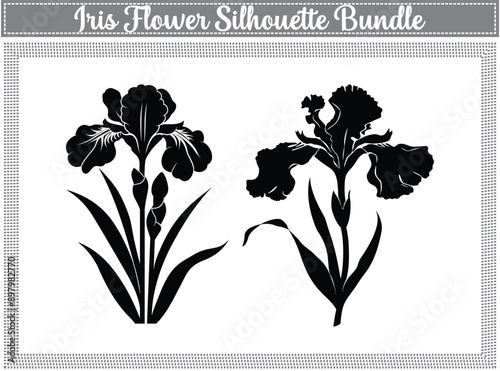 Iris flower Silhouette elegant petals black and white color iris silhouette.