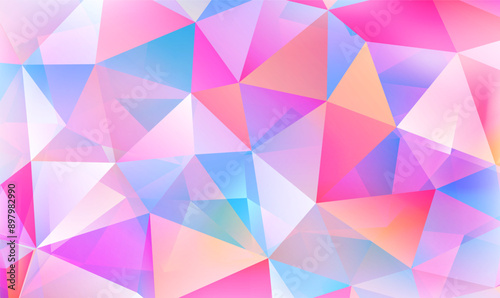 Pastel rainbow low poly triangle mosaic background. Crystal pattern geometric. Crystal glass crystals illuminated by fantastic light. Abstract polygonal for cover, poster, banner, web. Vector EPS10.