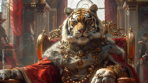 Regal tiger on a throne - generative ai photo