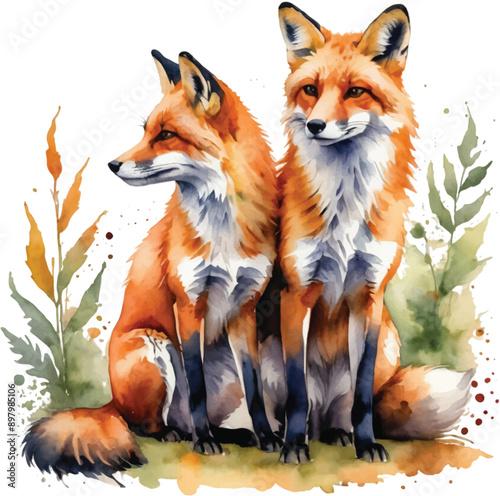 fox couple watercolor 