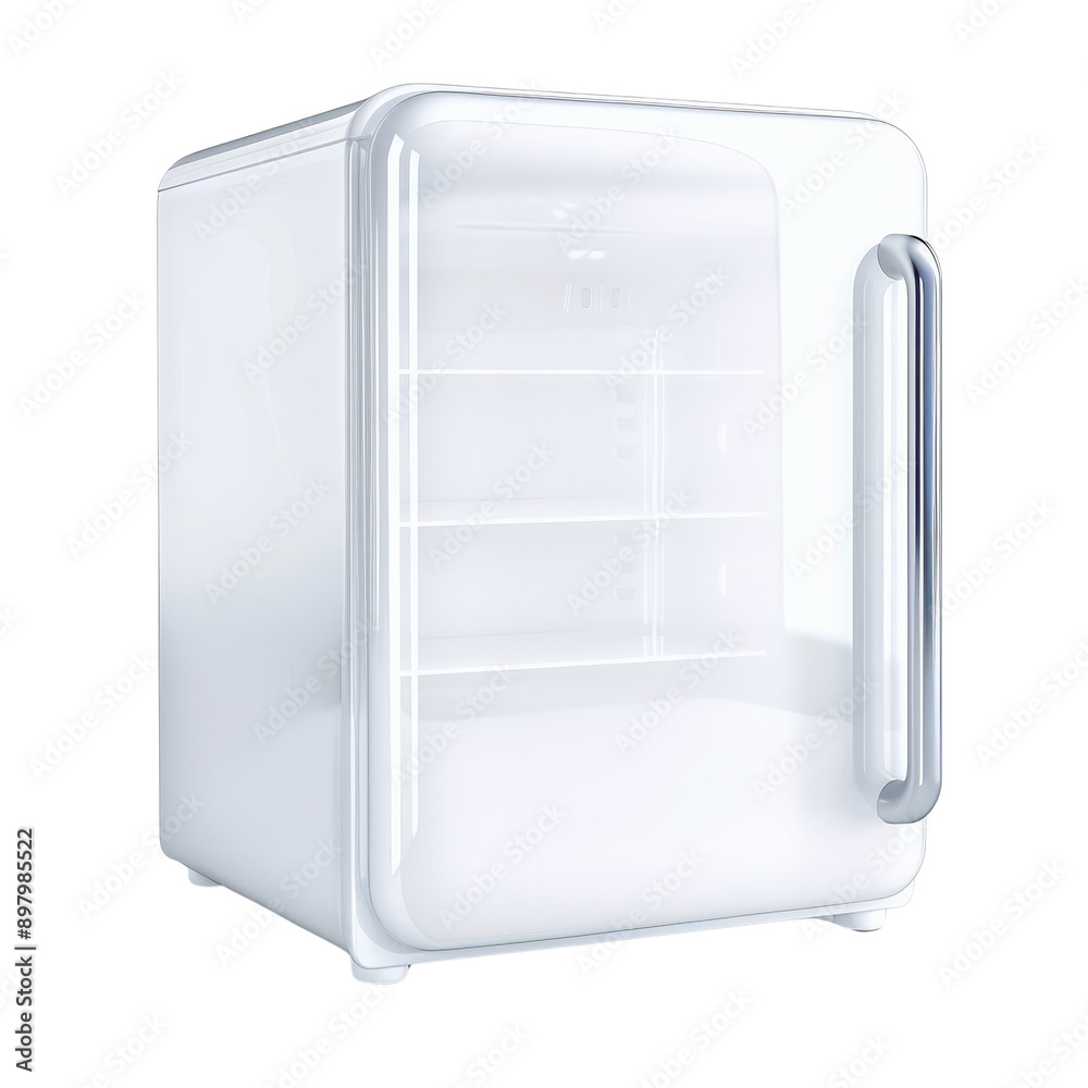 A white mini fridge with a silver handle A white mini fridge with a silver handle