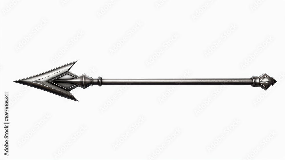 A sleek long spear stands tall against a clean white backdrop, showcasing its design and craftsmanship in stunning 3D detail. A sleek long spear stands tall against a clean white backdrop, showcasing its design and craftsmanship in stunning 3D detail.