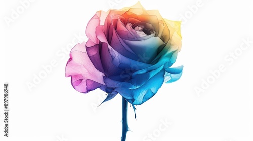 A vibrant and detailed floral illustration showcasing a striking rose silhouette against a crisp white backdrop.