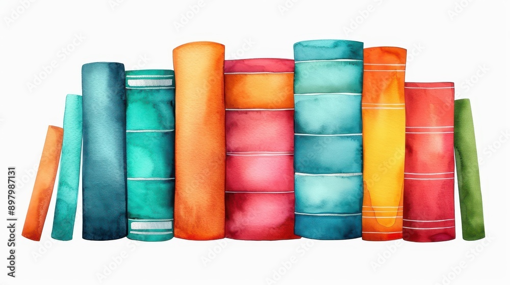 A delicate watercolor illustration showcases a charming stack of vintage books, perfectly capturing their timeless appeal. A delicate watercolor illustration showcases a charming stack of vintage books, perfectly capturing their timeless appeal.