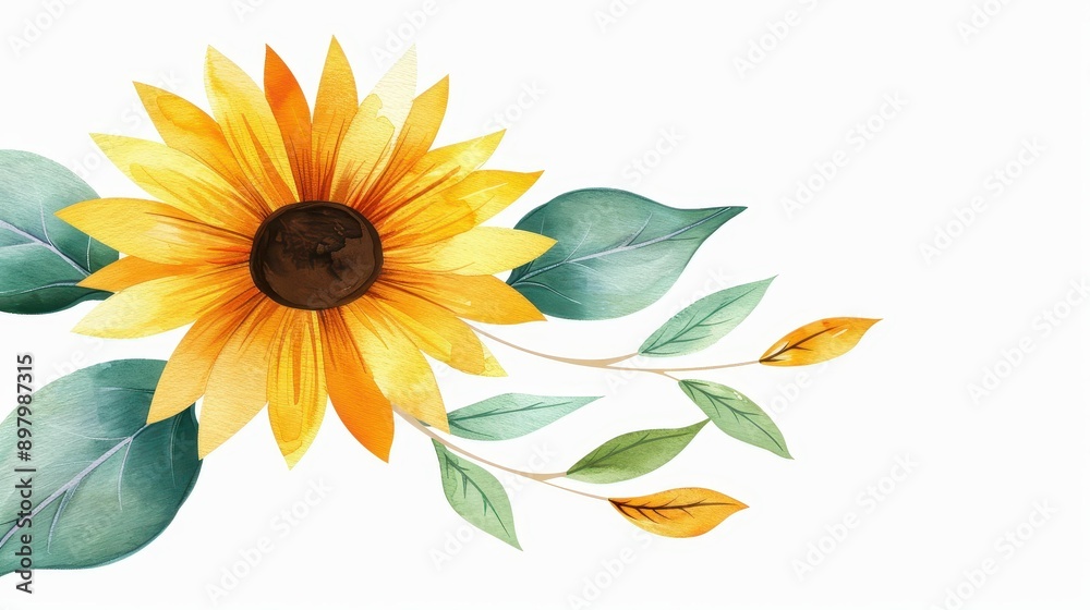 Obraz premium Brighten your space with this handpainted watercolor sunflower, perfect for prints, cards, and labels. A vibrant, cheerful design