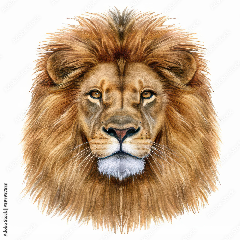 Vivid lion head watercolor painting, showcasing intricate details and vibrant colors against a clean, white background. Vivid lion head watercolor painting, showcasing intricate details and vibrant colors against a clean, white background.