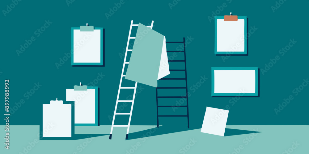 Ladder Deco. Towel and Blank Photo Frames on Elegant Lilac Setting Ladder Deco. Towel and Blank Photo Frames on Elegant Lilac Setting