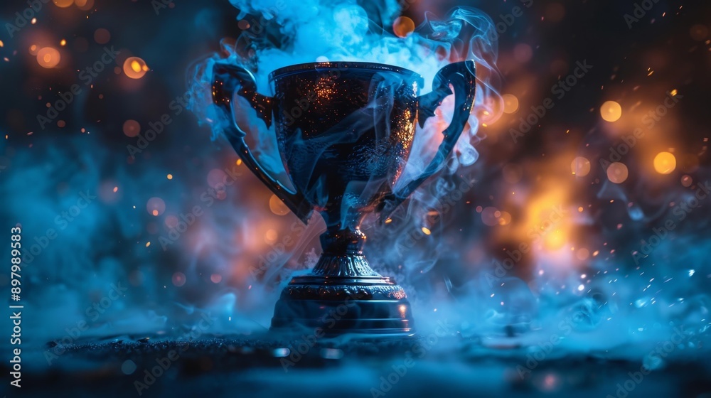 Fototapeta premium Mystical trophy with smoke and lights - generative ai