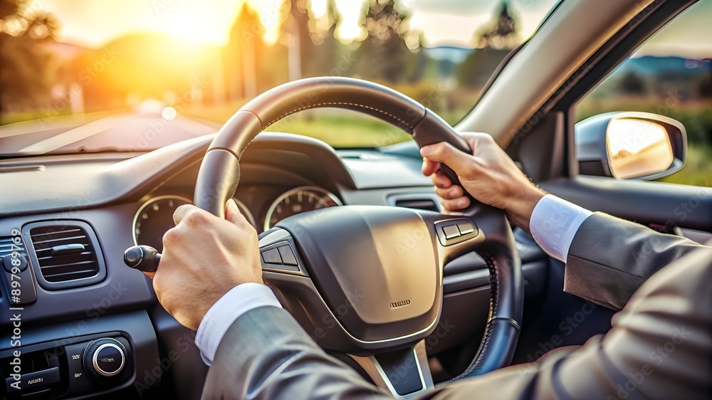 person driving a car focusing on the driver’s hands holding the steering wheel person driving a car focusing on the driver’s hands holding the steering wheel