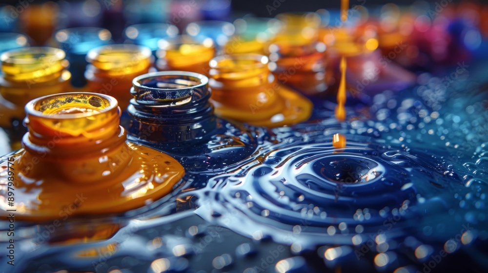 Colorful paint bottles and liquid art - generative ai Colorful paint bottles and liquid art - generative ai